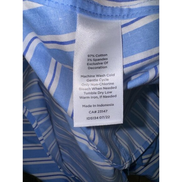 Talbots Non-Iron Blue White Striped Long-Sleeve Button-Up Shirt 14 Office Siren - Picture 7 of 9